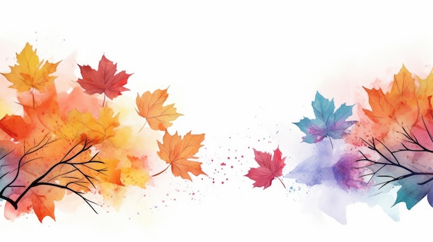 Watercolor autumn abstract background with maple leaves Generative AI