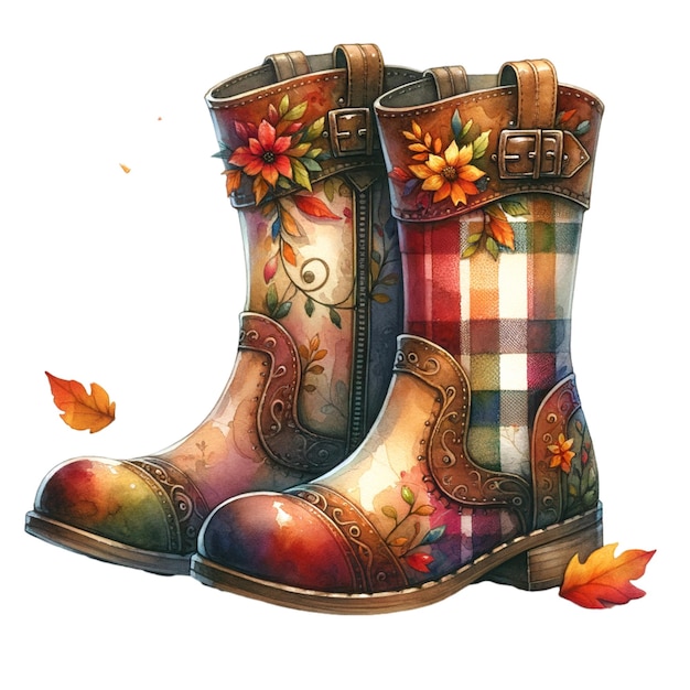 Watercolor autumn Boots Ai Generative