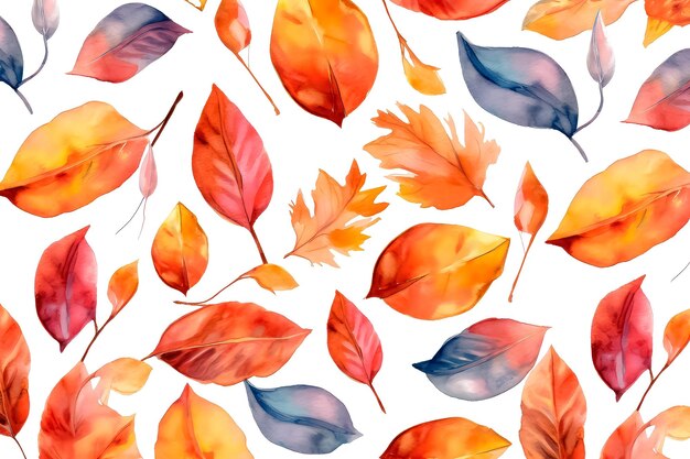 Watercolor autumn exotic plants on a white background