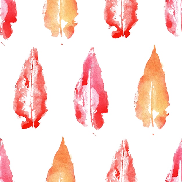 Watercolor autumn fall tree orange red leaf seamless pattern texture background