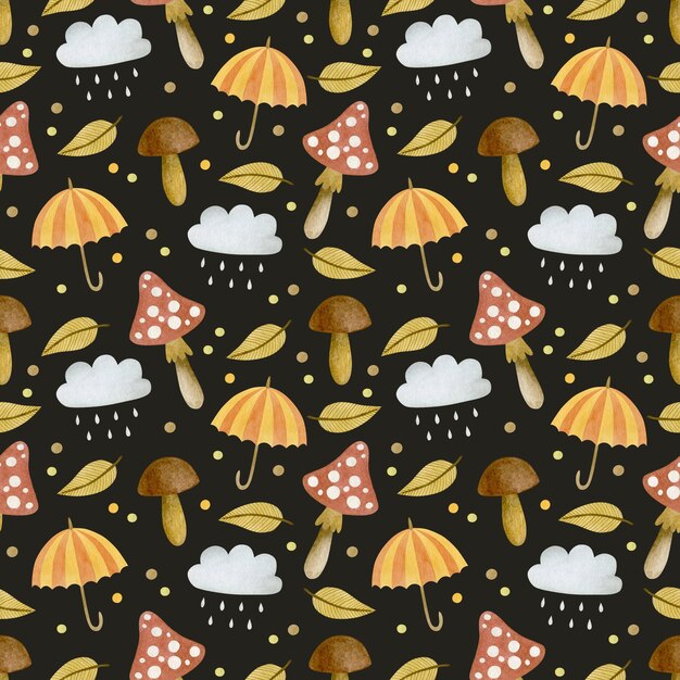 Watercolor autumn seamless pattern for thanksgiving day halloween hello october pumpkin day