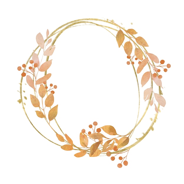 Watercolor autumn wreath with leaves