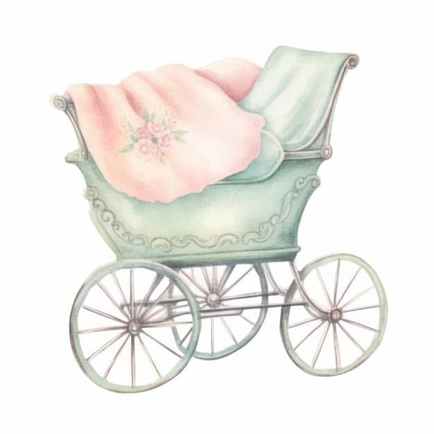 Photo watercolor baby carriage isolated on white background hand drawn illustration