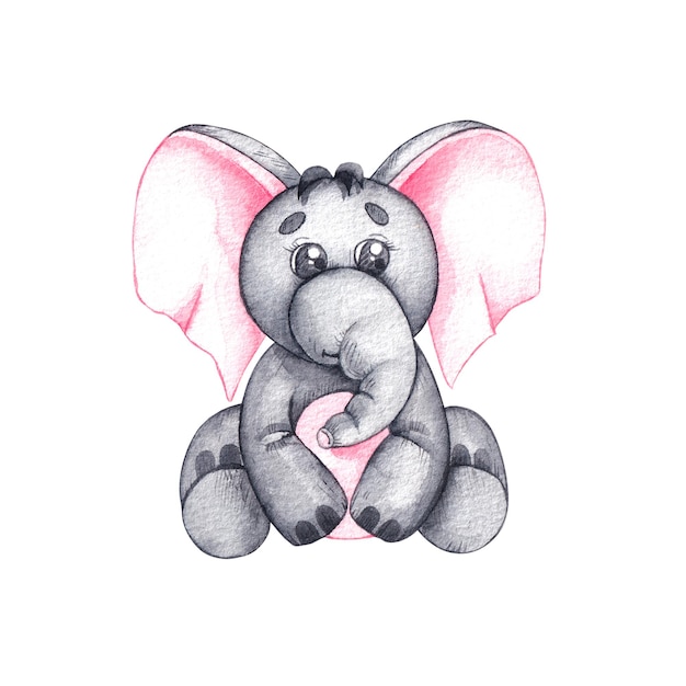 Watercolor baby elephant on a white background