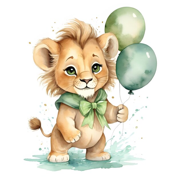 Watercolor baby lion character safari jungle animals vector