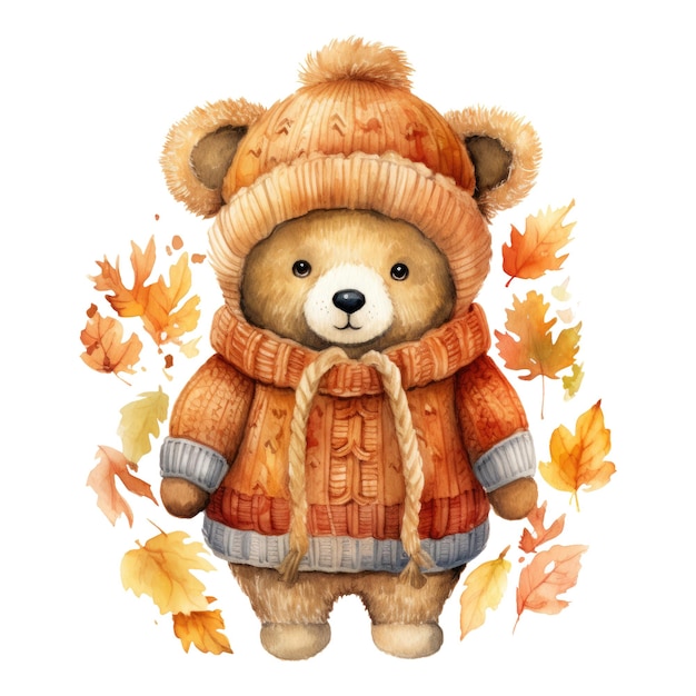 Watercolor baby teddy bear Illustration Generative Ai