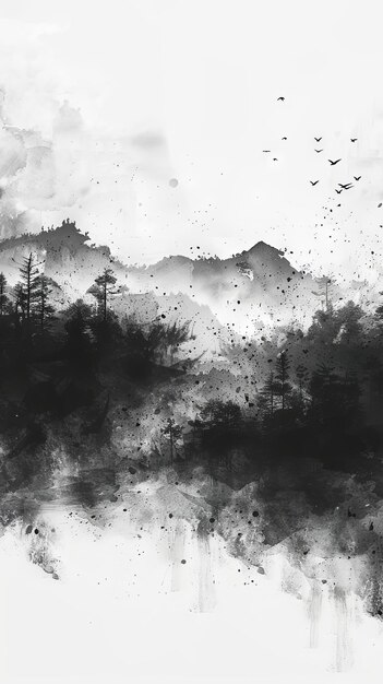 Photo watercolor background in black and white