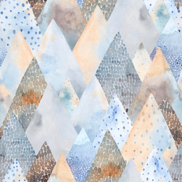 Watercolor background Cute seamless pattern with mountain peaks Trendy winter texture