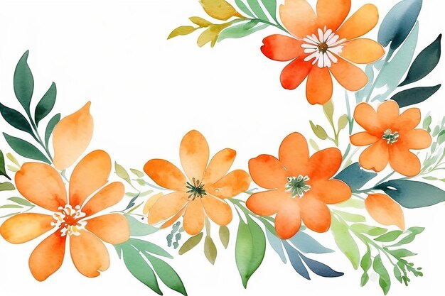 Photo watercolor background flower orange with white space