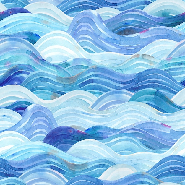 Watercolor background Seamless pattern with waves Design for backdrops with sea rivers or water texture Repeating texture Figure for textiles