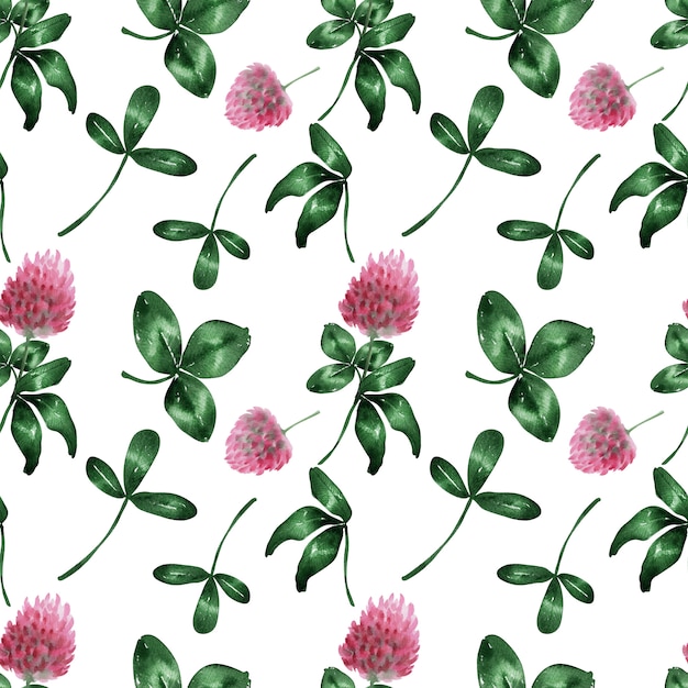 Watercolor background with clover field flower