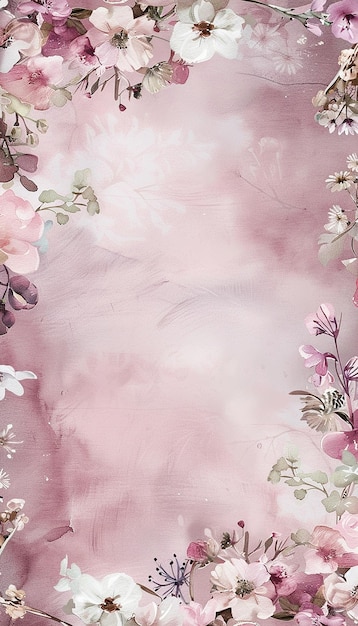 Photo a watercolor background with floral frame dusty pink and white rose flowers hues ai generated image