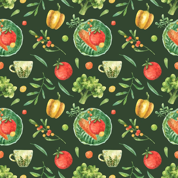 Watercolor background with illustration of vegetables