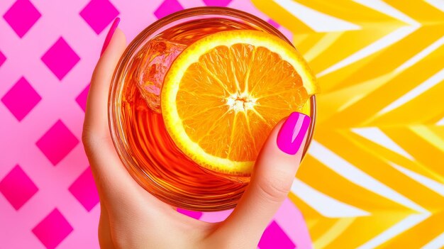 Photo watercolor background with orange slice and colorful background