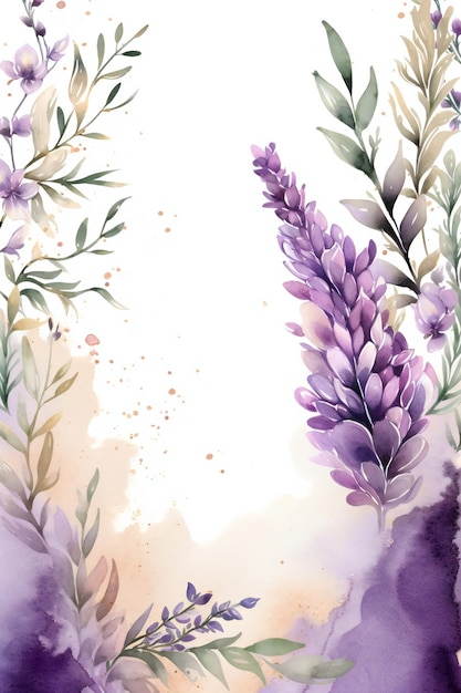 Watercolor background with a purple flower