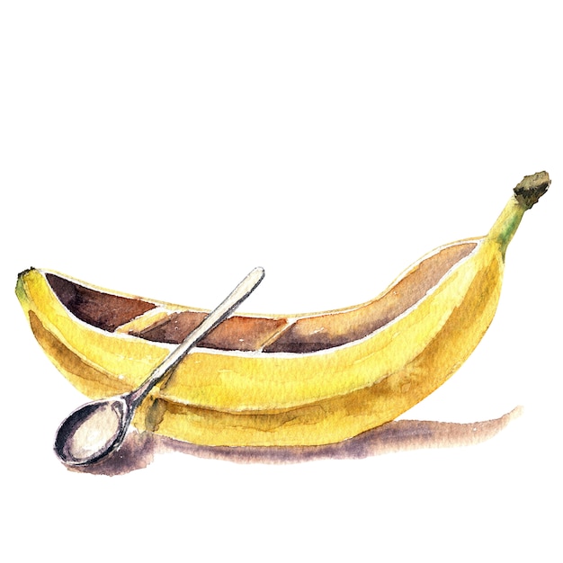 Watercolor banana-shaped kayak