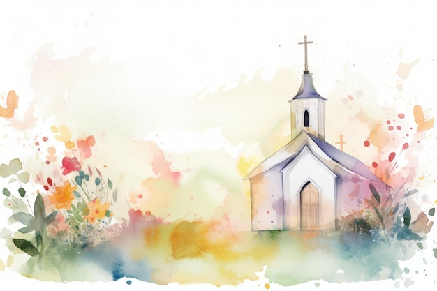 Watercolor Baptism Celebration Card with Church Frame