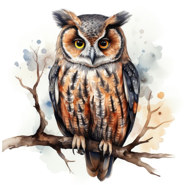 Photo watercolor barred owl illustration generative ai