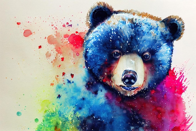 Watercolor of a bear animal hand draw watercolor