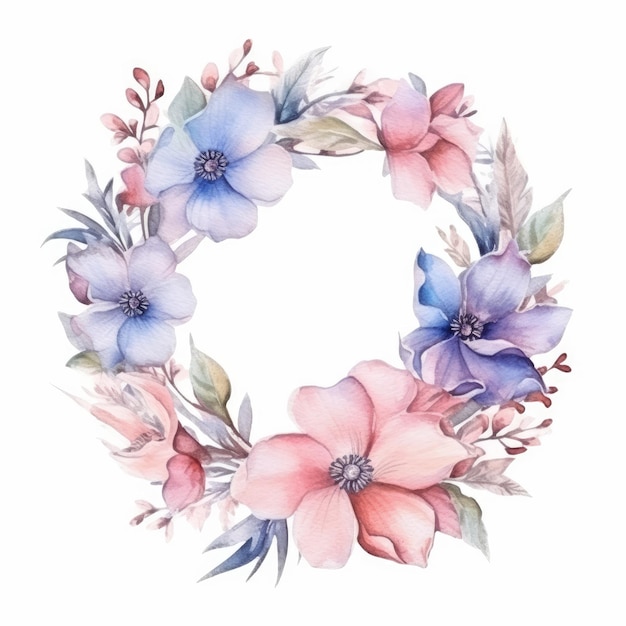 Watercolor beautiful flower wreath isolated on a white background generative AI