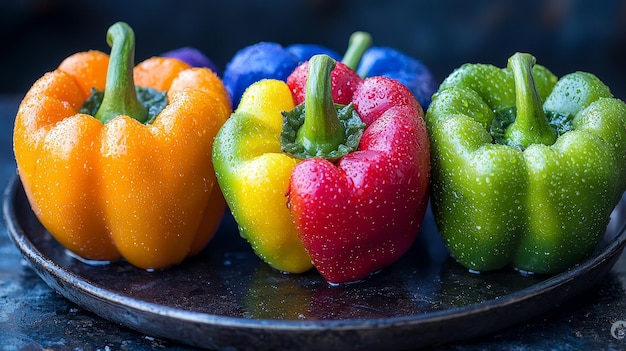 Photo watercolor bell peppers sliced open revealing vibrant colors and seeds