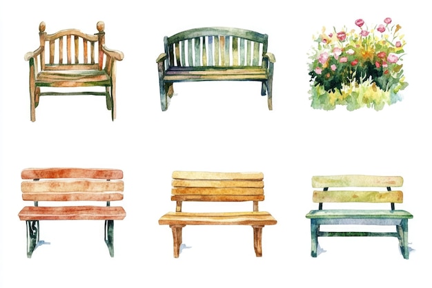 Watercolor Bench Set of HandPainted Garden Benches for Park and Landscape Design