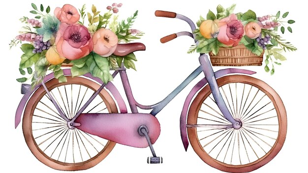 Watercolor bicycle Floral bicycle with flowers Flower bicycle