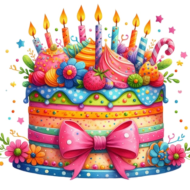 Watercolor birthday cake clipart