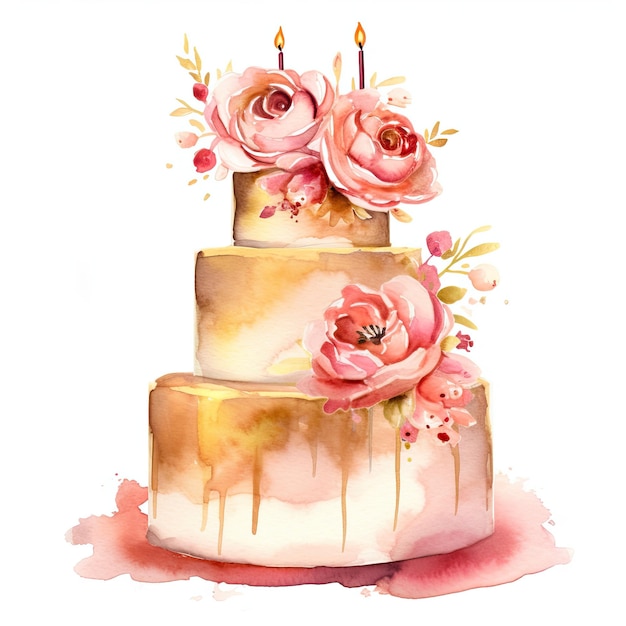 Watercolor Birthday Cake Illustration AI GenerativexA