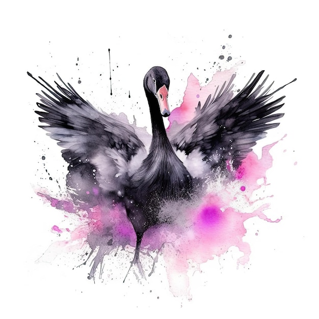 Watercolor black swan Illustration AI GenerativexA