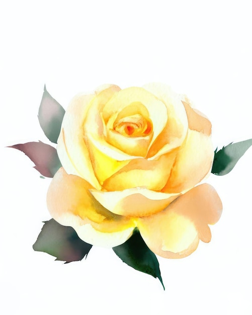 Watercolor blooming rose on a white background