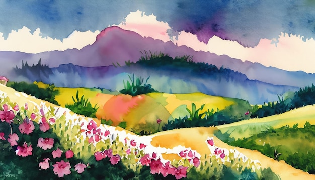 Watercolor blooming valley