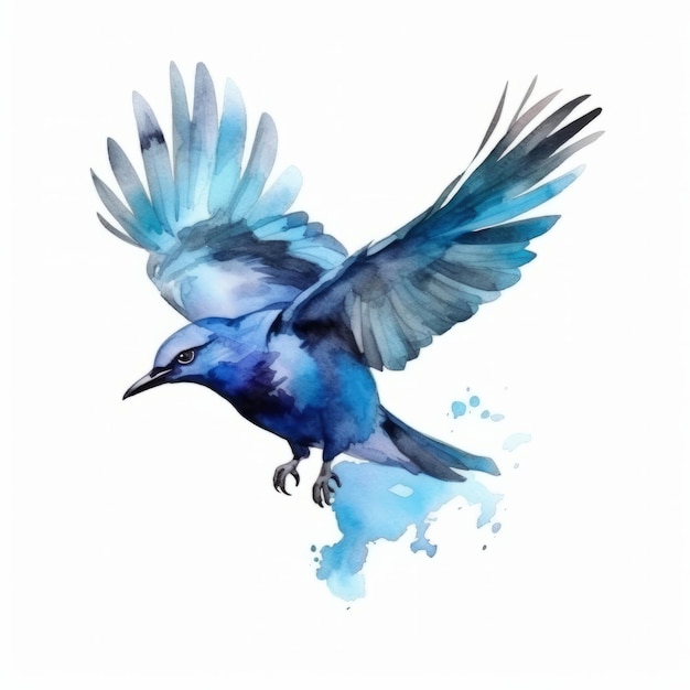 Watercolor blue bird Illustration AI GenerativexA