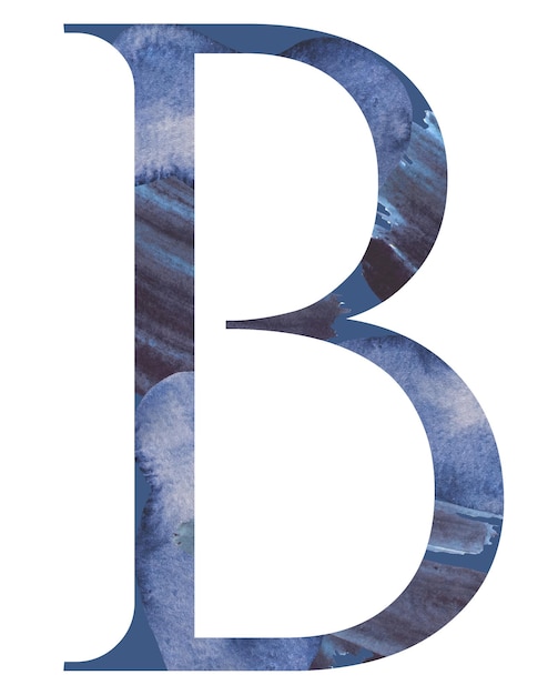 Watercolor blue capital letter B isolated illustration summer design element