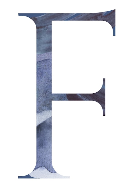 Watercolor blue capital letter F isolated illustration summer design element