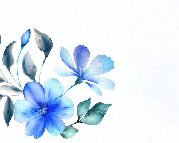 Photo watercolor blue flowers and leaves isolated on white background