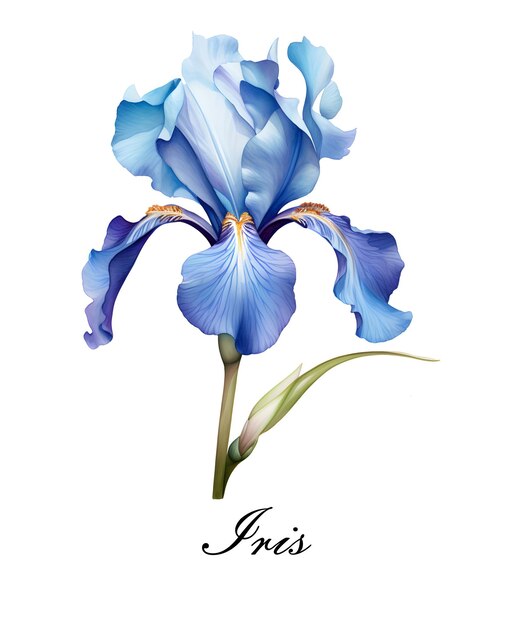 Photo watercolor blue single iris flower watercolor botanical illustration isolated