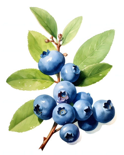 Watercolor Blueberry isolated on white background