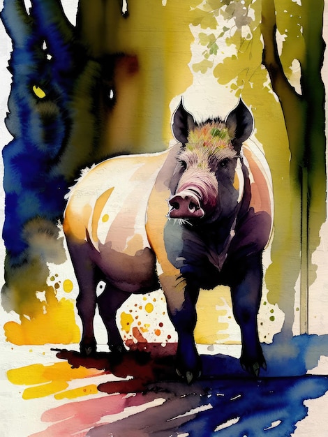 Watercolor Boar Painting Acrylic Reproduction Wildlife Fauna Animals