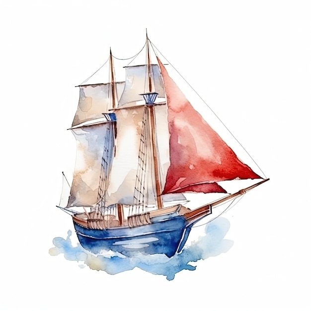 Watercolor boat Illustration AI GenerativexA