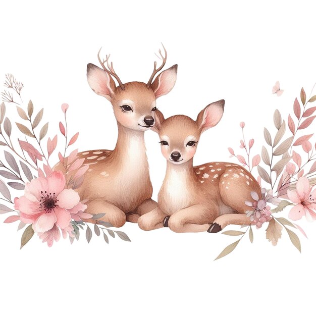 Watercolor Boho Deer Valentine Clipart