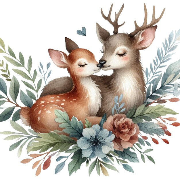 Watercolor Boho Deer Valentine Clipart