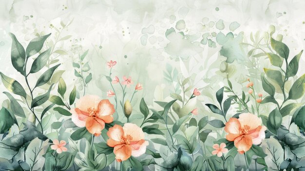 Watercolor botanical garden illustration wallpaper