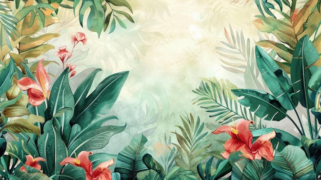 Watercolor botanical garden illustration wallpaper