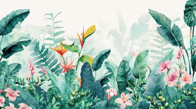 Watercolor botanical garden illustration wallpaper