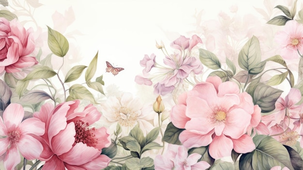 Watercolor botanical garden illustration wallpaper