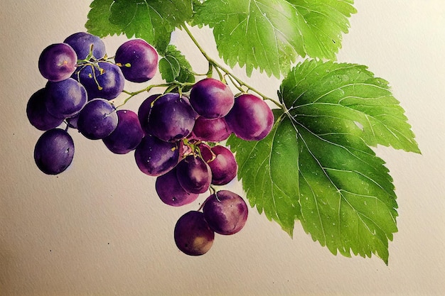 Watercolor botanical illustration by Virginia Creeper Maiden grapes