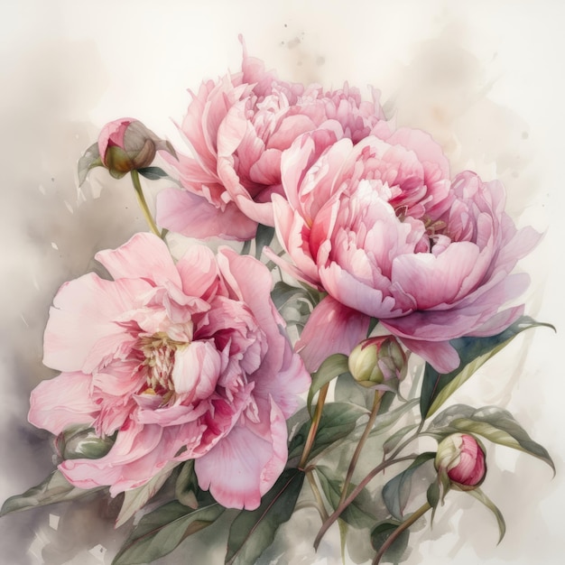 Watercolor bouquet of peonies