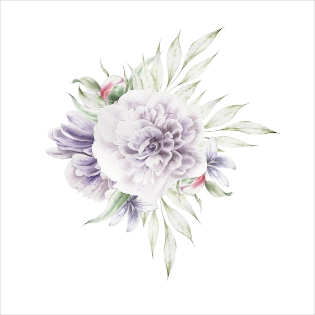 Watercolor bouquet with flowers Peony Illustration Hand drawn