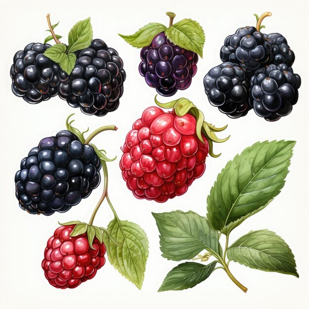 Watercolor Boysenberry Illustration Generative Ai